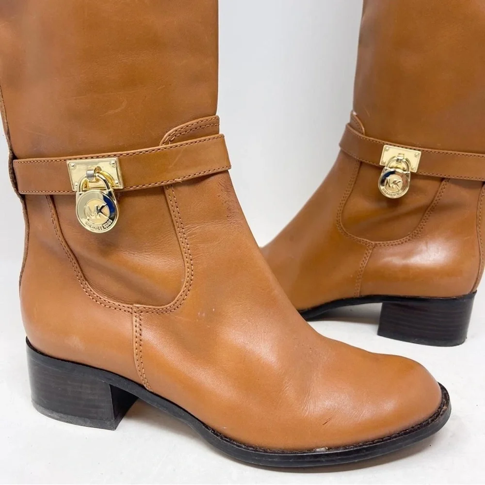 Michael Kors Genuine Leather Hamilton Riding Brown Leather Knee-High Boots - Picture 1 of 12
